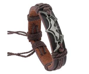 QLUYCKW Bat Bracelet Gothic Punk Cortex Black and Brown Bracelets Animal Halloween Spooky Bats Themed Jewelry Gift for Women Adjustable Leather Chain, M, Zinc, no gemstone
