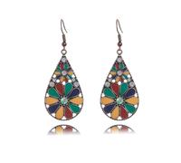 QLUYCKW Boho Flower Teardrop Earrings Handmade Trendy Vintage Colorful Hollow Out Flower Floral Dangle Earrings Bohemian Ethnic Statement Jewelry, M, Alloy Steel, No Gemstone