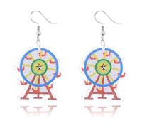 QLUYCKW Carnival Earrings Funny Acrylic Cartoon Circus Carrousel Tiger Monkey Elephant Clown Lightweight Dangle Earrings Mardi Gras Cosplay Party Jewelry for Women, M, Acrylic, No Gemstone