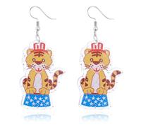 QLUYCKW Carnival Earrings Funny Acrylic Cartoon Circus Carrousel Tiger Monkey Elephant Clown Lightweight Dangle Earrings Mardi Gras Cosplay Party Jewelry for Women, M, Acrylic, No Gemstone