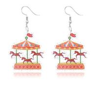 QLUYCKW Carnival Earrings Funny Acrylic Cartoon Circus Carrousel Tiger Monkey Elephant Clown Lightweight Dangle Earrings Mardi Gras Cosplay Party Jewelry for Women, M, Acrylic, No Gemstone