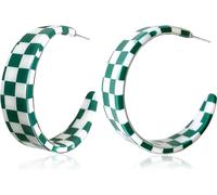 QLUYCKW Checkered Big Grid C Shape Hoop Earrings Colorful Chunky Shape Trendy Earrings Cute Candy Acrylic Resin Earrings Jewelry for Women, Acrylic, No Gemstone
