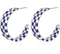 QLUYCKW Checkered Big Grid C Shape Hoop Earrings Colorful Chunky Shape Trendy Earrings Cute Candy Acrylic Resin Earrings Jewelry for Women, Acrylic, No Gemstone