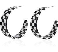QLUYCKW Checkered Big Grid C Shape Hoop Earrings Colorful Chunky Shape Trendy Earrings Cute Candy Acrylic Resin Earrings Jewelry for Women, Acrylic, No Gemstone