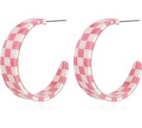 QLUYCKW Checkered Big Grid C Shape Hoop Earrings Colorful Chunky Shape Trendy Earrings Cute Candy Acrylic Resin Earrings Jewelry for Women, Acrylic, No Gemstone