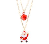 QLUYCKW Christmas Jingling Bell Necklace Elegant Red Green Jingle Bell Reindeer Santa Claus Tree Gloves Wreaths Gold Pendant Necklace Chain X-Mas Holiday Jewelry for Women, M, Zinc, No Gemstone