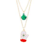 QLUYCKW Christmas Jingling Bell Necklace Elegant Red Green Jingle Bell Reindeer Santa Claus Tree Gloves Wreaths Gold Pendant Necklace Chain X-Mas Holiday Jewelry for Women, M, Zinc, No Gemstone