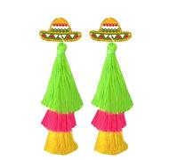 QLUYCKW Cinco De Mayo Dangle Earrings for Women Fashion Colorful Layered Tassel Fiesta Earrings Handmade Mexico Pinatas Sombrero Earrings Mexican Holiday Accessories Jewelry, M, Synthetic-fiber, No