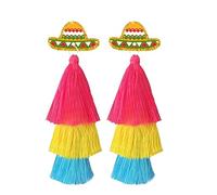 QLUYCKW Cinco De Mayo Dangle Earrings for Women Fashion Colorful Layered Tassel Fiesta Earrings Handmade Mexico Pinatas Sombrero Earrings Mexican Holiday Accessories Jewelry, M, Synthetic-fiber, No