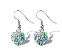 QLUYCKW Colorful Heart Shaped Earrings for Women Hypoallergenic Abstract Hand Austrian Crystal Dangle Drop for Sensitive Ears Jewelry Gift, Glass, No Gemstone