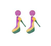 QLUYCKW Colorful Mardi Gras Earrings Acrylic Shining Letters Crown Mask Tassel Layered Leaf Shaped Leather Teardrop Dangling Stud Earrings Carnival Cosplay Theme Glitter Jewelry Accessories for Women