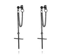 QLUYCKW Cross Tassel Stud Earrings for Men Women Simple Punk Stainless Steel Piercing Threader Chain Lightweight Earrings Valentine Day Jewelry, M, Alloy Steel, No Gemstone