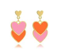 QLUYCKW Double Love Heart Drop Earrings for Women Tiny Small Sweet Cute Heart Drop Earrings Double Red Love Heart Drop Earrings, Zinc, No Gemstone