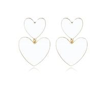 QLUYCKW Double Love Heart Drop Earrings for Women Tiny Small Sweet Cute Heart Drop Earrings Double Red Love Heart Drop Earrings, Zinc, No Gemstone