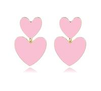 QLUYCKW Double Love Heart Drop Earrings for Women Tiny Small Sweet Cute Heart Drop Earrings Double Red Love Heart Drop Earrings, Zinc, No Gemstone