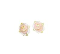QLUYCKW Enamel Pearl Earrings for Women Flower Girls Chic Pink Blue Heart Noble Temperament Stud Earrings Trendy Circle Jewelry for Barbie Prom, Zinc, No Gemstone
