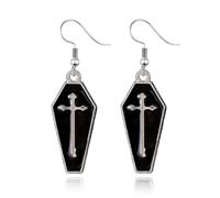 QLUYCKW Goth Cross Vampire Coffin Earrings for Women Men Fashion Halloween Coffin Pendant Earrings Horror Grave Drop Earring Punk Style Funny Exaggerated Alternative Personality Cosplay Jewelry Gift