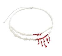 QLUYCKW Gothic Blood Pearl Necklace Earrings Bracelet Set for Women Punk Adjustable Multi Layer Blood Tassel Choker Layered Bleeding Pearls Earrings Halloween Party Accessories Jewelry, M, Alloy Steel