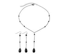 QLUYCKW Gothic Necklace Earring Set Retro Blood Drop Tassel Necklace Black Red Crystal Bead Teardrop Punk Y Jewelry Sets Vintage Halloween Necklace Christmas Jewelry for Women Teen Girls, Alloy Steel