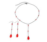 QLUYCKW Gothic Necklace Earring Set Retro Blood Drop Tassel Necklace Black Red Crystal Bead Teardrop Punk Y Jewelry Sets Vintage Halloween Necklace Christmas Jewelry for Women Teen Girls, Alloy Steel