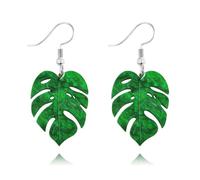 QLUYCKW Green Palm Leaf Dangle Earrings for Women Nature Lover Unique Acrylic Tropical Green Plant Hollow Leaf Lightweight Earrings Festival Ornament Jewelry Gifts, M, Acrylic, No Gemstone