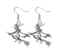 QLUYCKW Halloween Silver Jewelry for Women Men Girls Silver Spider Bat Witch Cat Crow Pumpkin Skull Skeleton Hand Drop Earrings Gothic Punk Design Anime Hip Hop Scary Halloween Cospary Accessories