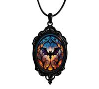 QLUYCKW - Halloween Themed Crystal Pendant Necklace for Women Gothic Raven Bat Cross Moon Forest Witch Cameo Mystery Pendant Party Jewelry, Zinc, No Gemstone