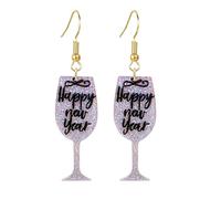 QLUYCKW Happy New Year Earrings Elegant Acrylic Glitter Letters Firework Champagne Hat Lightweight Stud Earrings New Years Accessory Jewelry Surprise Gifts for Women, M, Acrylic Zinc, No Gemstone