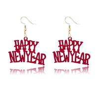 QLUYCKW Happy New Year Earrings Elegant Acrylic Glitter Letters Firework Champagne Hat Lightweight Stud Earrings New Years Accessory Jewelry Surprise Gifts for Women, M, Acrylic Zinc, No Gemstone