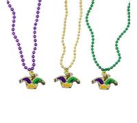 QLUYCKW Mardi Gras Beads Necklace Set Elegant Plastic Gold Purple Green Arrow Mask Hat Joker Lightweight Statement Pendant Necklace Party Cosplay Jewelry for Women Men, M, Plastic, No Gemstone
