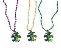 QLUYCKW Mardi Gras Beads Necklace Set Elegant Plastic Gold Purple Green Arrow Mask Hat Joker Lightweight Statement Pendant Necklace Party Cosplay Jewelry for Women Men, M, Plastic, No Gemstone