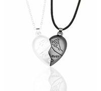 QLUYCKW Matching Necklaces for Couples Personalized Stainless Steel Customized Love Heart Forever Pendant Necklaces Valentine's Day Jewelry for Best Friends Women Men, Medium, Zinc, No Gemstone