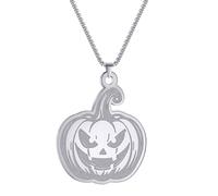 QLUYCKW Pumpkin Pendant Necklace Stainless Steel Pumpkin Ghost Hammered Coin Delicate Chain Minimalist Simple Non Tarnish Adjustable Halloween Jewelry Friend's Women Men Gift, M, Alloy Steel, No