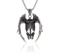QLUYCKW Punk Skeleton Skull Necklace Silver Gothic Captivity Skulls Pendent Necklace Biker Rock Jewelry Gift for Men Women, M, Zinc, No Gemstone