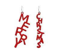 QLUYCKW Sparkly Christmas Letters Earrings Handmade Elegant Alloy Red Glitter Sequins MERRY Statement Dangle Drop Earrings Holiday Jewelry for Women Xmas, M, Alloy Steel, No Gemstone