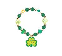 QLUYCKW St.Patrick's Day Bracelet Charm Handmade Green Leaf Hat LUCK Pearl and Crystal Beaded Stretch Bracelet Irish Holiday Lucky Shamrock Costume Bangles Festival Party Jewelry Gifts, M, Zinc, no