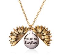 QLUYCKW Sunflower Pendant Necklace for Women Personalized You Are My Sunshine Engraved Necklace Creative Hidden Message Necklace Birthday Charm Jewelry, M, Alloy Steel, No Gemstone
