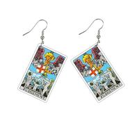QLUYCKW Tarot Jewelry for Women Teens Lightweight Double-Sided Retro Tarot Card Dangle Earrings Multi-style Colorful Tarot Fortune Zodiac Acrylic Hook Earrings Astrology Divination Magic Amulet Drop