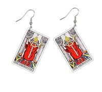 QLUYCKW Tarot Jewelry for Women Teens Lightweight Double-Sided Retro Tarot Card Dangle Earrings Multi-style Colorful Tarot Fortune Zodiac Acrylic Hook Earrings Astrology Divination Magic Amulet Drop