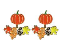 QLUYCKW Thanksgiving Cartoon Earrings Handmade Alloy Cute Sunflower Pumpkin Maple Leaf Fox Rugby Autumn Lightweight Punctured Stud Earrings for Women Fall Motion Enamel Holiday Jewelry, M, Alloy Steel