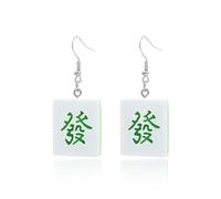 QLUYCKW The Chinese Mahjong Earrings Handmade Simulation Mini Unique Good Luck Mahjong Dangle Earring for Women Men Jewelry Gifts, Resin, No Gemstone