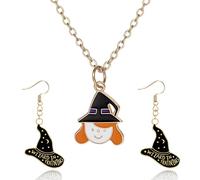 QLUYCKW Witches Necklaces Magic Broom Earrings Halloween Jewelry Set for Woman Cute Halloween Count Dracula Castle Cosplay Ghost Moon Bat Enamel Earrings Necklace Set, Metal, No Gemstone