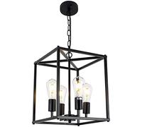 QLXTeltd 4-Light Black Farmhouse Chandelier, Adjustable Metal Cage Pendant Lights for Kitchen, Dining Room