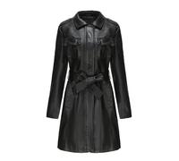 QLXYYFC Comfortable Soft Warm Women's Leather Jacket Classic Long Windbreaker Autumn Winter Coat with Loose Belt Zipper Cuffs (Color : Black, Size : S)