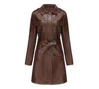 QLXYYFC Comfortable Soft Warm Women's Leather Jacket Classic Long Windbreaker Autumn Winter Coat with Loose Belt Zipper Cuffs (Color : Coffee, Size : XXL)