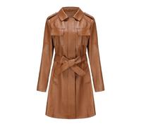 QLXYYFC Comfortable Soft Warm Women's Leather Jacket Classic Long Windbreaker Autumn Winter Coat with Loose Belt Zipper Cuffs (Color : Brown, Size : M)