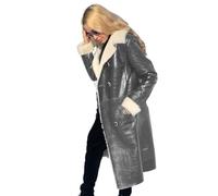 QLXYYFC Leather Coat for Women Trench Coats with Buttons, Long PU Leather Jackets Winter Parka Soft Inner Material (Color : Gris, Size : L)