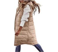 QLXYYFC Long Jacket Vest Women's Down Vest with Hood Winter Warm Long Vest Sleeveless Long Quilted Vest Lightweight Winter Jacket for Spring, Autumn, Winter (Color : Khaki, Size : L)