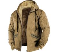 QLXYYFC Men's Winter Warm Plush Jacket with Hood Casual Solid Long Sleeve Drawstring Zipper Hooded Jacket with Pockets Winter Jacket S-3XL (Color : Beige, Size : M)