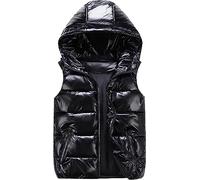 QLXYYFC Puffer Vest Men/Women Shiny Hooded Reflective Down Jacket Padded Jacket Vest Thick Quilted Puffer Coat Winter Warm Vest (Color : Black, Size : L)